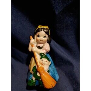 Snow White With Dwarf Hand Painted Ceramic Storybook Bell By J.S.N.Y. Vintage